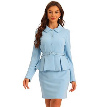 2 pc Business Suits For Women's Peplum Blazer Jacket And Pencil Skirt Sets