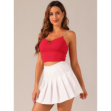 Tank Tops For Women Glitter Rhinestones Encrusted Spaghetti Straps Cut Out Party Cami Crop Tops