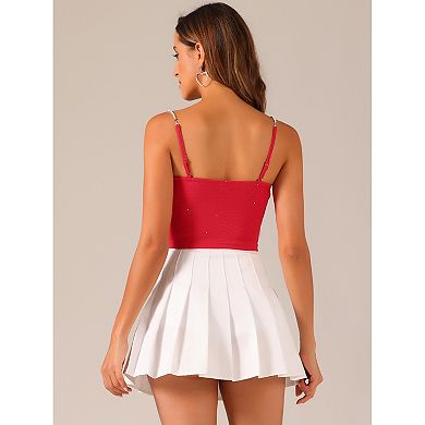 Tank Tops For Women Glitter Rhinestones Encrusted Spaghetti Straps Cut Out Party Cami Crop Tops