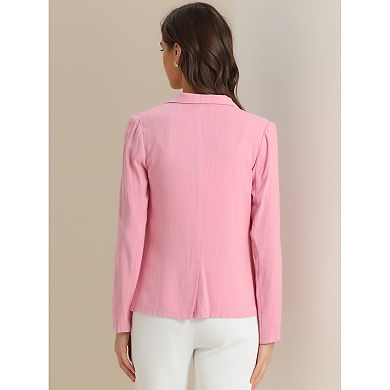 Linen Blazer For Women Notch Lapel One Button Casual Suit Jackets