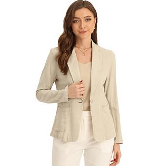 Linen Blazer for Women Notch Lapel One Button Casual Suit Jackets