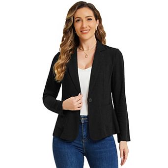 Linen Blazer for Women Notch Lapel One Button Casual Suit Jackets