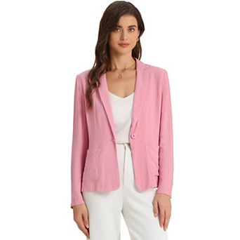Linen Blazer for Women Notch Lapel One Button Casual Suit Jackets