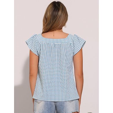 Summer Square Neck Gingham Tops for Women Sleeveless Blouses