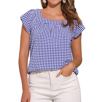 Summer Square Neck Gingham Tops for Women Sleeveless Blouses