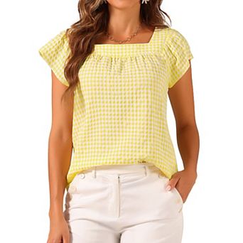 Summer Square Neck Gingham Tops for Women Sleeveless Blouses