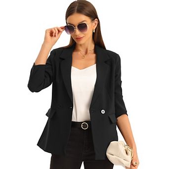 Double Breasted Work Office Blazer For Women Long Sleeve Blazers Suit Jacket With Pocket