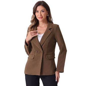 Double Breasted Work Office Blazer For Women Long Sleeve Blazers Suit Jacket With Pocket
