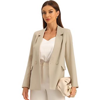 Double Breasted Work Office Blazer For Women Long Sleeve Blazers Suit Jacket With Pocket