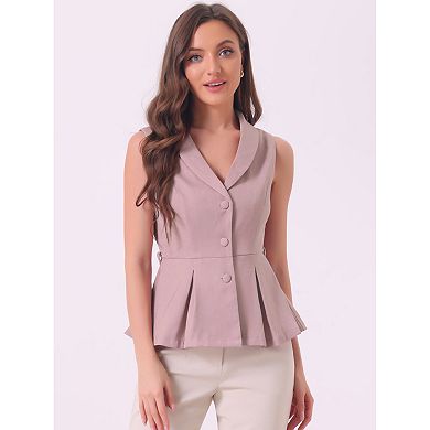 Office Blazer Vest For Women's Lapel Collar Button Down Belted Sleeveless Jacket