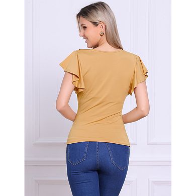 Faux Wrap Blouse For Women Summer V-neck Ruffle Sleeve Casual Top Blouse