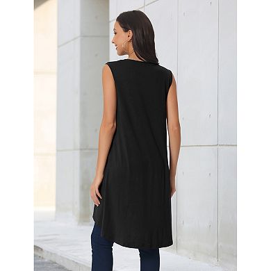 Women's High Low Hem Sleeveless Tunic Top Crewneck Dressy Casual Shirts