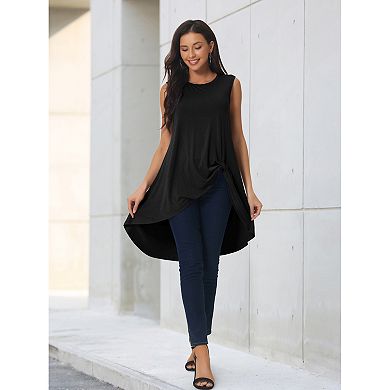 Women's High Low Hem Sleeveless Tunic Top Crewneck Dressy Casual Shirts