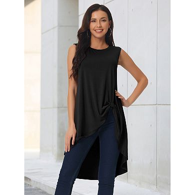 Women's High Low Hem Sleeveless Tunic Top Crewneck Dressy Casual Shirts