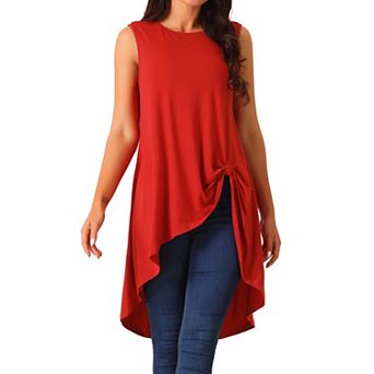 Women's High Low Hem Sleeveless Tunic Top Crewneck Dressy Casual Shirts