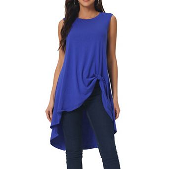 Women's High Low Hem Sleeveless Tunic Top Crewneck Dressy Casual Shirts