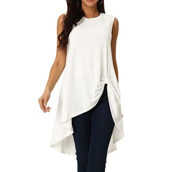 Women's High Low Hem Sleeveless Tunic Top Crewneck Dressy Casual Shirts