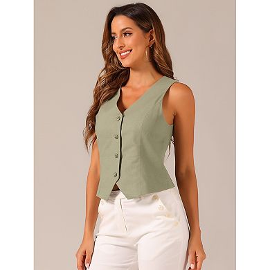 Vest Waistcoat for Women Fashion Sleeveless Button Down V Neck Crop Top Summer Vest
