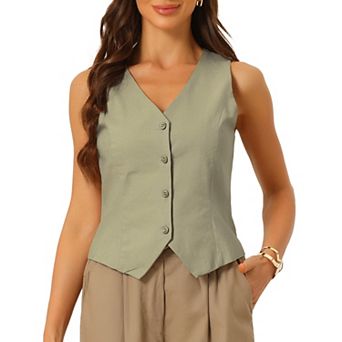 Vest Waistcoat for Women Fashion Sleeveless Button Down V Neck Crop Top Summer Vest