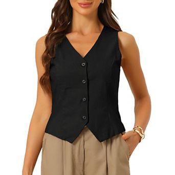 Vest Waistcoat for Women Fashion Sleeveless Button Down V Neck Crop Top Summer Vest