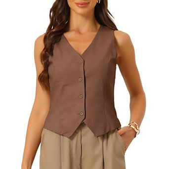 Vest Waistcoat for Women Sleeveless Button Down V Neck Summer Crop Top With Back Adjustable Strap