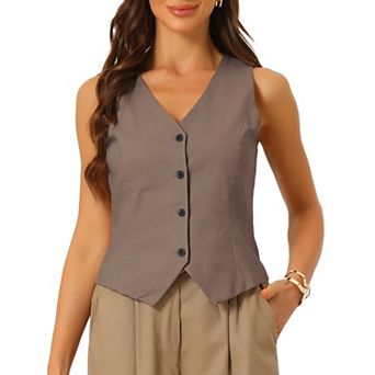Vest Waistcoat for Women Fashion Sleeveless Button Down V Neck Crop Top Summer Vest