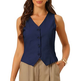 Vest Waistcoat for Women Fashion Sleeveless Button Down V Neck Crop Top Summer Vest