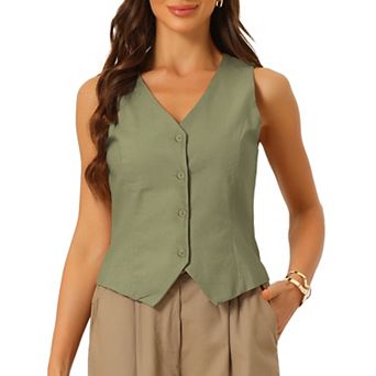 Vest Waistcoat for Women Fashion Sleeveless Button Down V Neck Crop Top Summer Vest