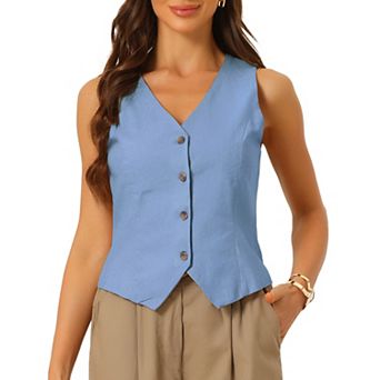 Vest Waistcoat for Women Fashion Sleeveless Button Down V Neck Crop Top Summer Vest
