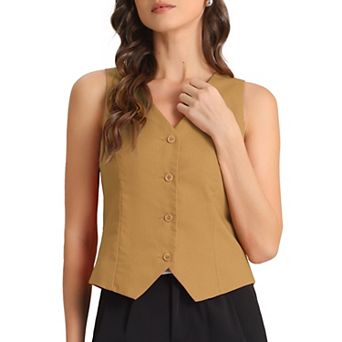 Vest Waistcoat for Women Sleeveless Button Down V Neck Summer Crop Top With Back Adjustable Strap