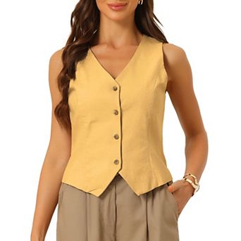 Vest Waistcoat for Women Fashion Sleeveless Button Down V Neck Crop Top Summer Vest