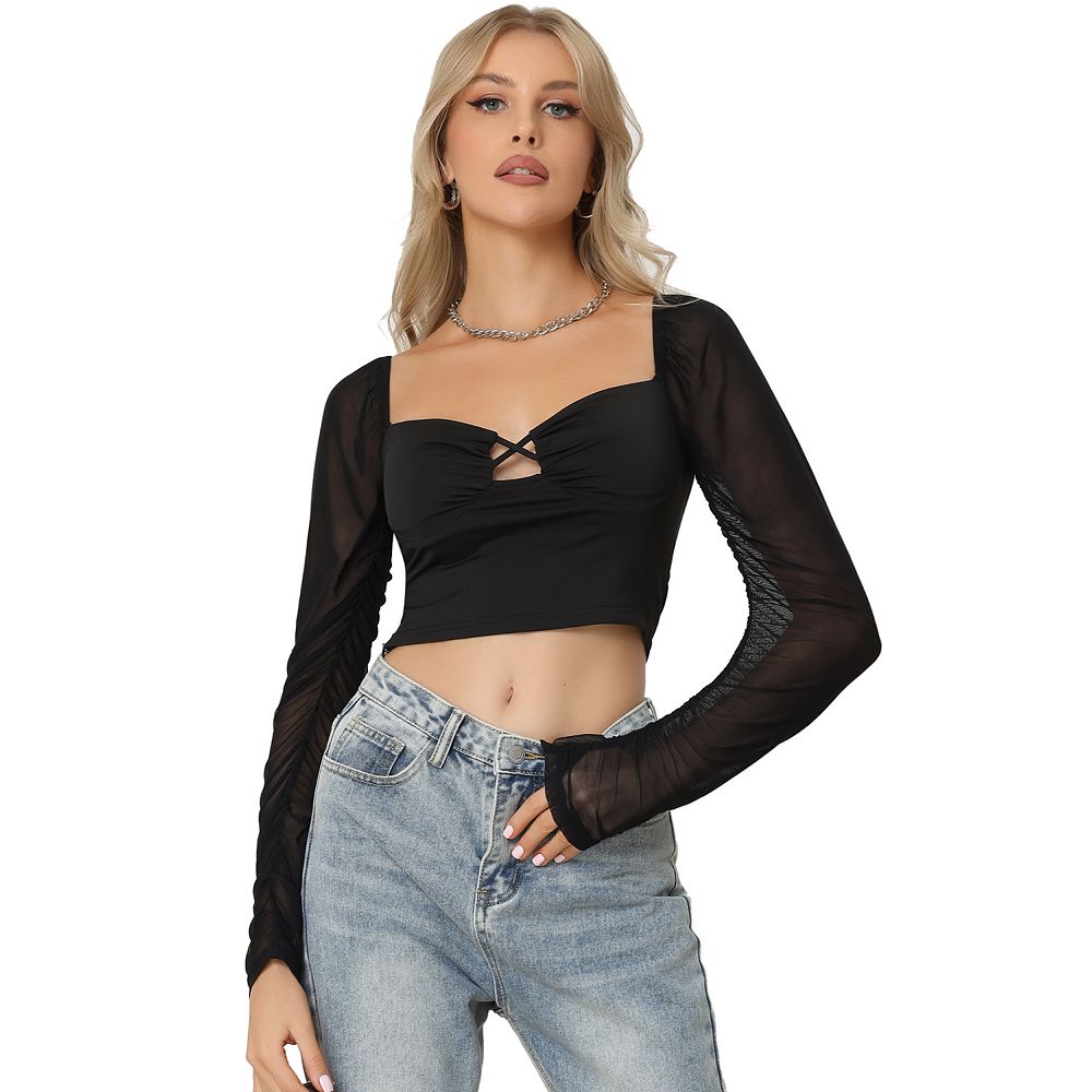 Corsets For Women Sweetheart Neck Mesh Sleeve Slim Fit Clubwear