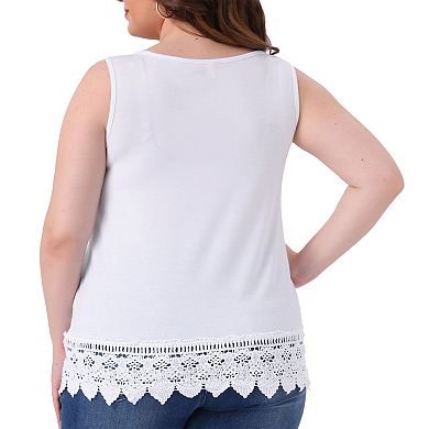 Plus Size Tank Tops for Women Round Neck Swing Lace Panel Flowy Tops