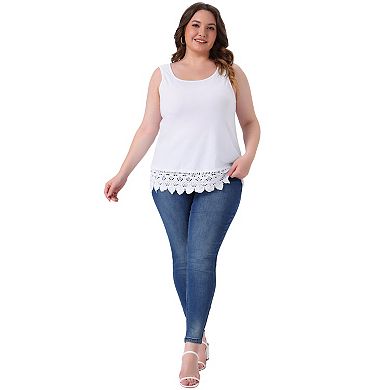 Plus Size Tank Tops for Women Round Neck Swing Lace Panel Flowy Tops