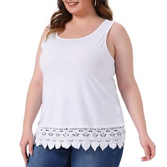 Plus Size Tank Tops For Women Round Neck Swing Lace Panel Flowy Tops