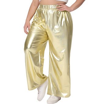 Plus Size Metallic High Waist Stretchy Jogger Pants For Women Holographic Hip Hop Streetwear