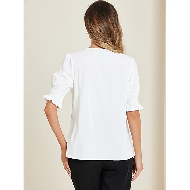 Bubble Sleeve Blouse For Women V Neck Short Sleeve Blouse