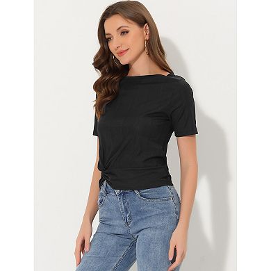 Summer Crop Top For Women Casual Round Neck Short Sleeve Twist Knot Tee T-shirt