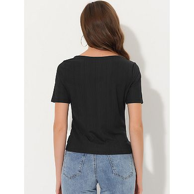 Summer Crop Top For Women Casual Round Neck Short Sleeve Twist Knot Tee T-shirt