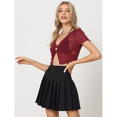 Cutout Party Tops For Women V-neck Mesh Sheer Shimmer Crop Tops