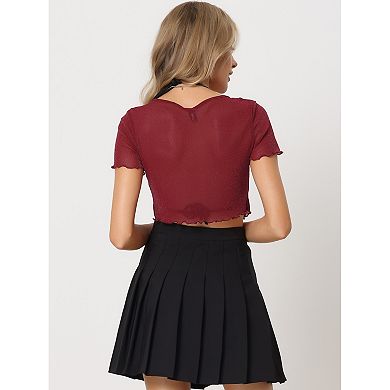 Cutout Party Tops For Women V-neck Mesh Sheer Shimmer Crop Tops