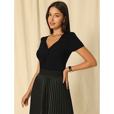 Women's Casual Knit Top Sweetheart Neck Short Sleeve Ribbed Tops