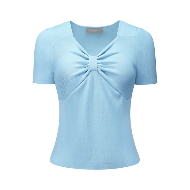Women's Casual Knit Top Sweetheart Neck Short Sleeve Ribbed Tops