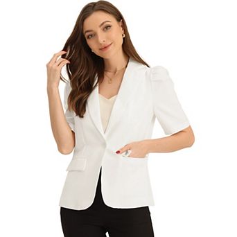 Short Sleeve Casual Blazer For Women's Lapel Collar Buttoned Summer Work Office Jacket