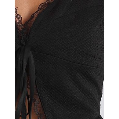 Tie Front Sleeveless Shrug Top For Women V-neck Lace Trim Cami Crop Tops