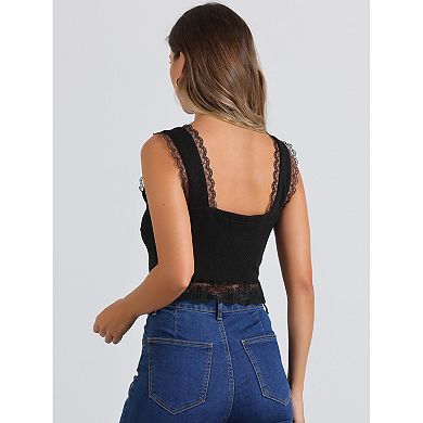 Tie Front Sleeveless Shrug Top For Women V-neck Lace Trim Cami Crop Tops