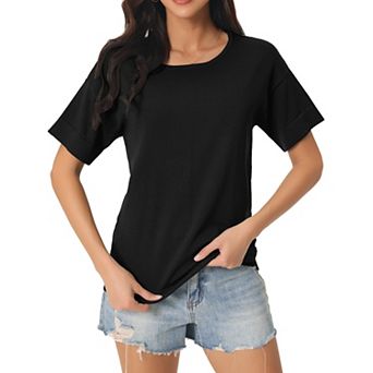 Women's Casual Short Sleeve T Shirts Basic Summer Knit Tops Loose Solid Color Blouse