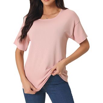 Women's Casual Short Sleeve T Shirts Basic Summer Knit Tops Loose Solid Color Blouse
