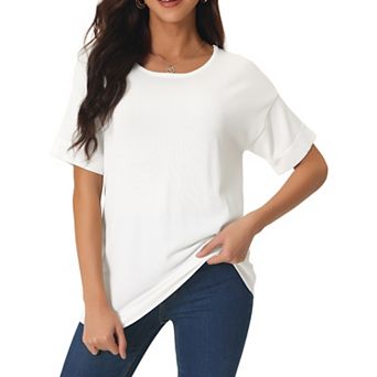 Women's Casual Short Sleeve T Shirts Basic Summer Knit Tops Loose Solid Color Blouse