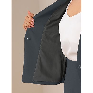 Business Skirt Suit Set For Women's 2 Piece Office Work Outfit Collarless Blazer Pencil Skirt